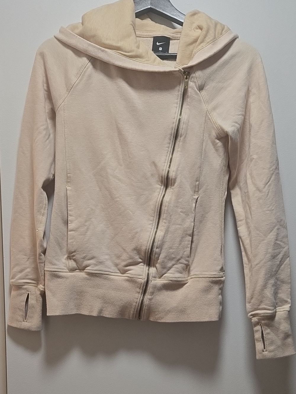 Nike Sportswear Asymmetrical Full Zip Cowl Neck Hoodie Oatmeal XS / S